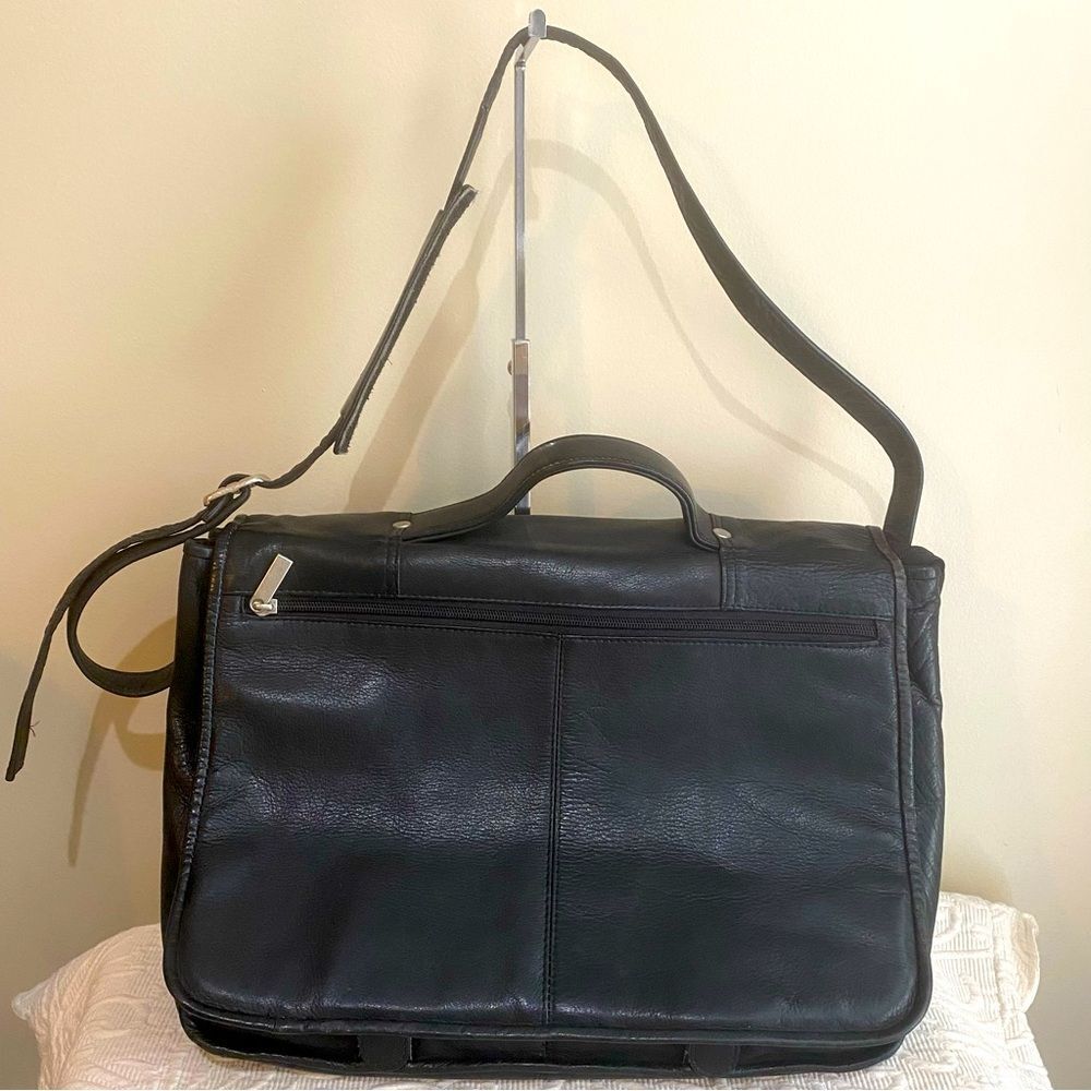 Wilson's Leather Black Flap Laptop Bag Briefcase Messenger Bag Office/Work Bag